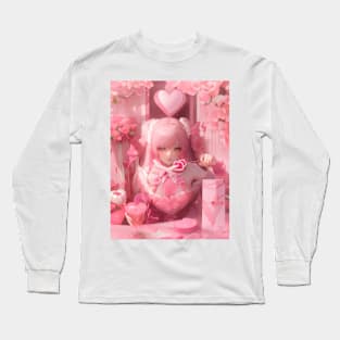 Beautiful anime girl on valentine's day Long Sleeve T-Shirt